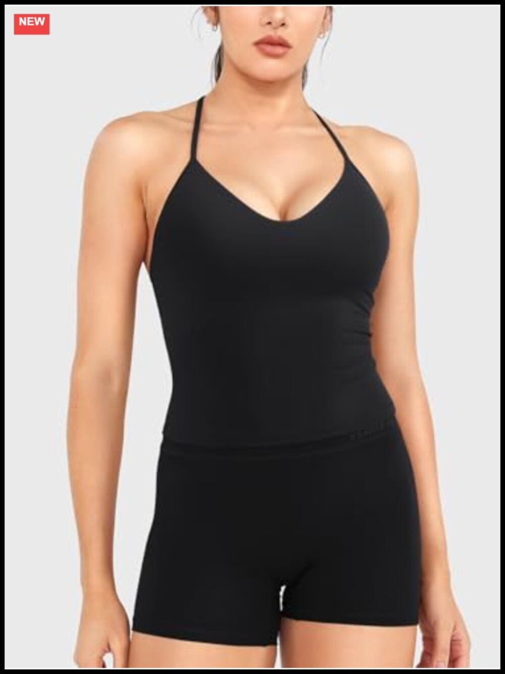Women's Impact Halter Tank Top With Built-In Bra, Open Back, Adjustable Straps View 3